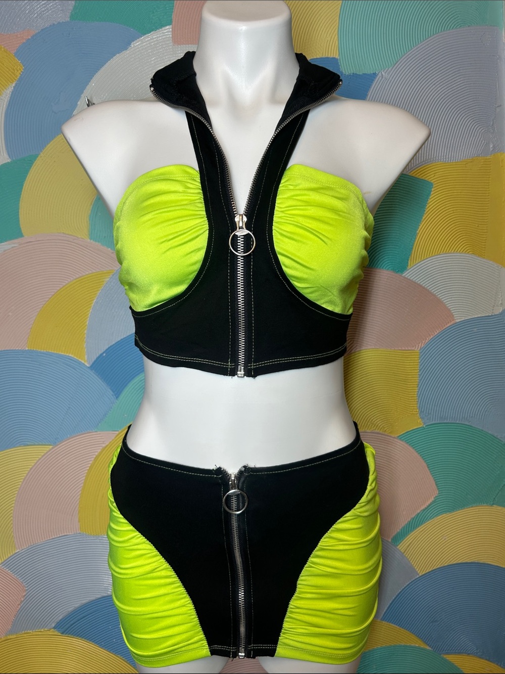 ClubExx Neon Lime and Black Zip-Front Women's 2 piece Set